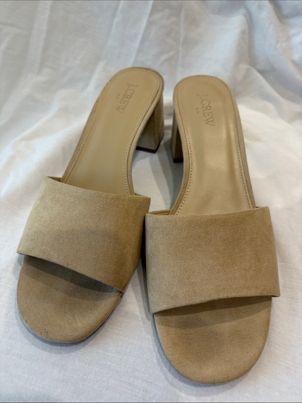 J. Crew Beige Suede Open-Toe Block Heel Slide
